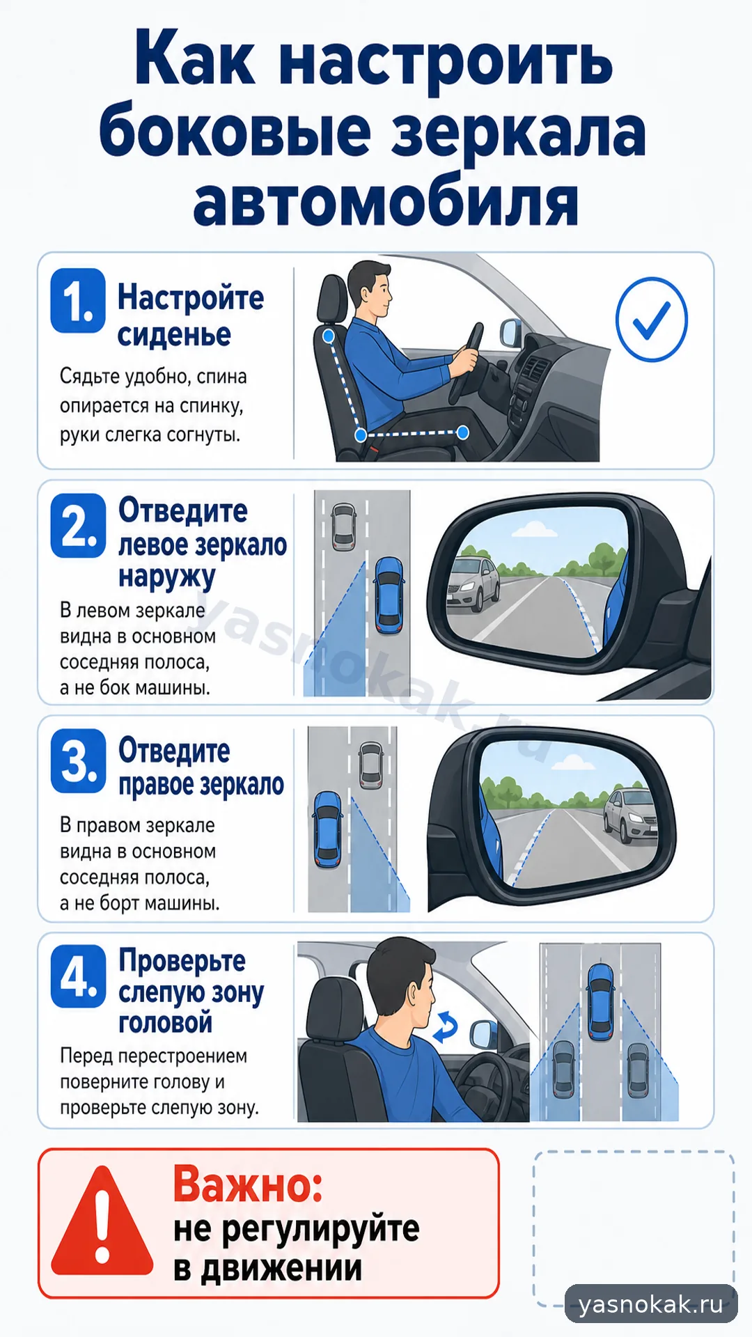 Схема: Как настроить боковые зеркала автомобиля