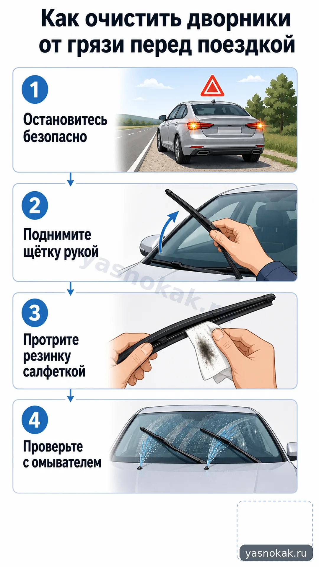Схема: Как очистить дворники от грязи перед поездкой