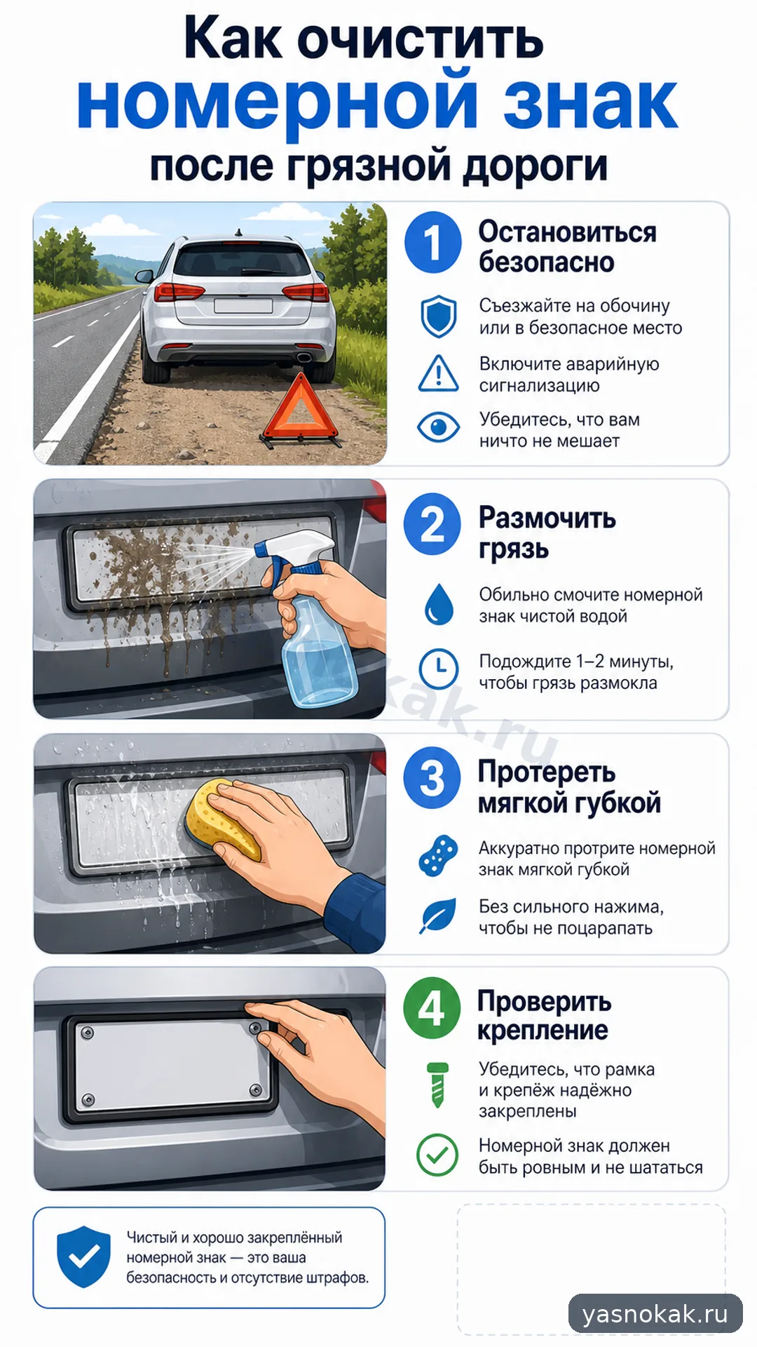 Схема: Как очистить номерной знак после грязной дороги