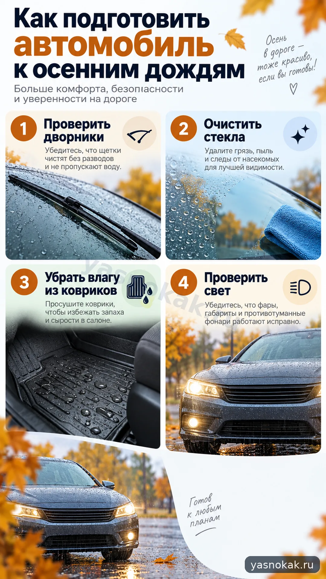 Схема: Как подготовить автомобиль к осенним дождям