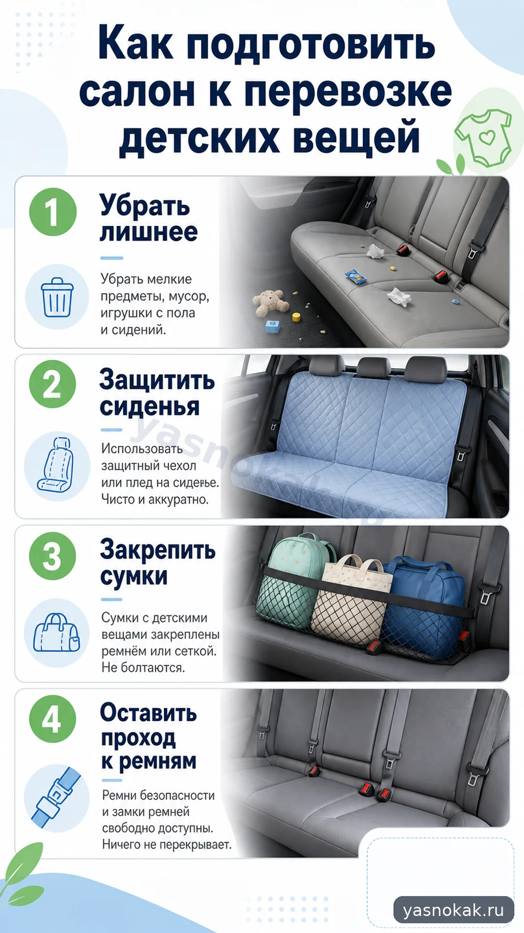 Схема: Как подготовить салон к перевозке детских вещей
