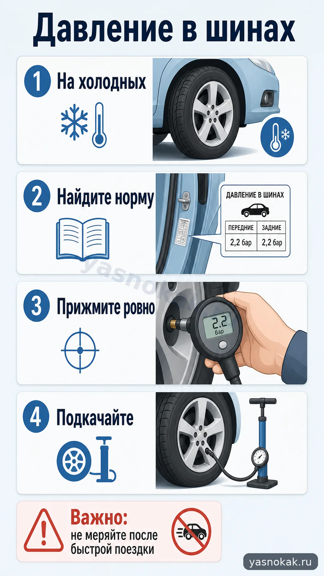 Схема: Как проверить давление в шинах манометром