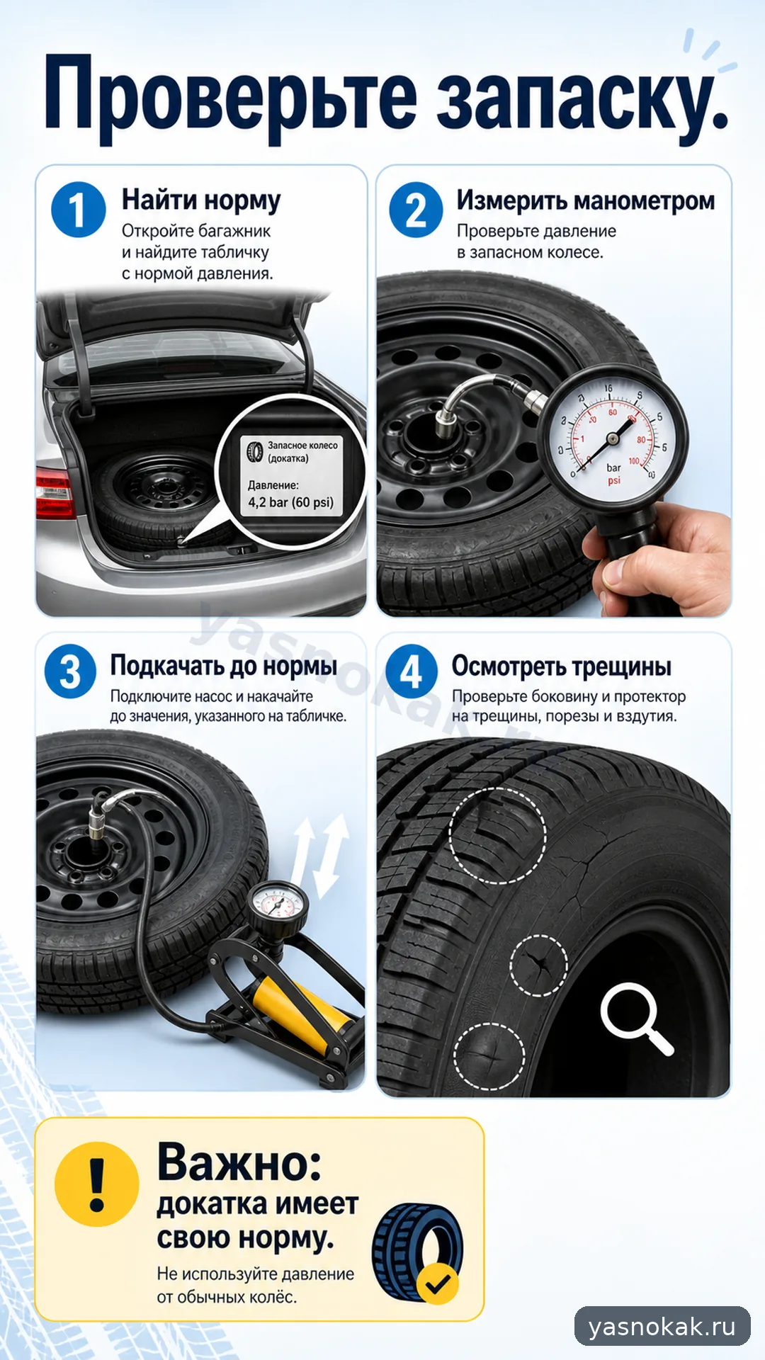 Схема: Как проверить давление в запасном колесе