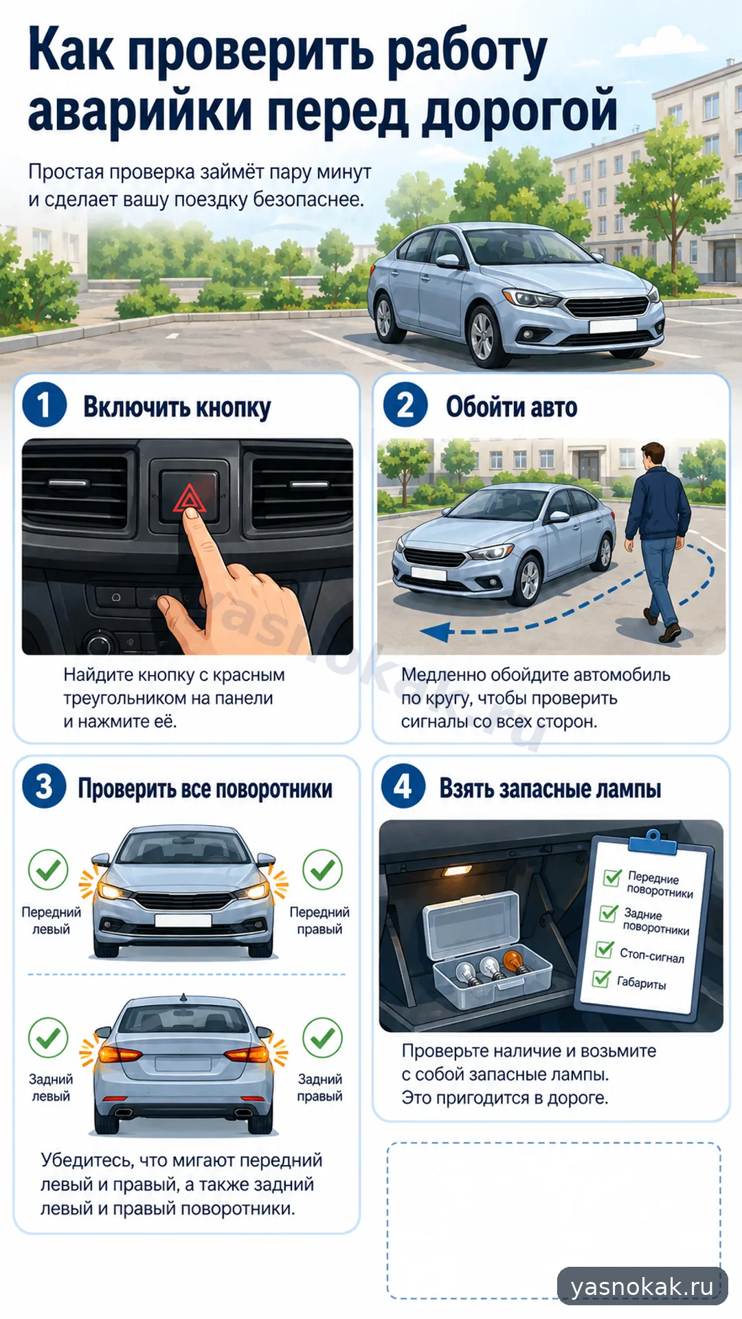 Схема: Как проверить работу аварийки перед дорогой