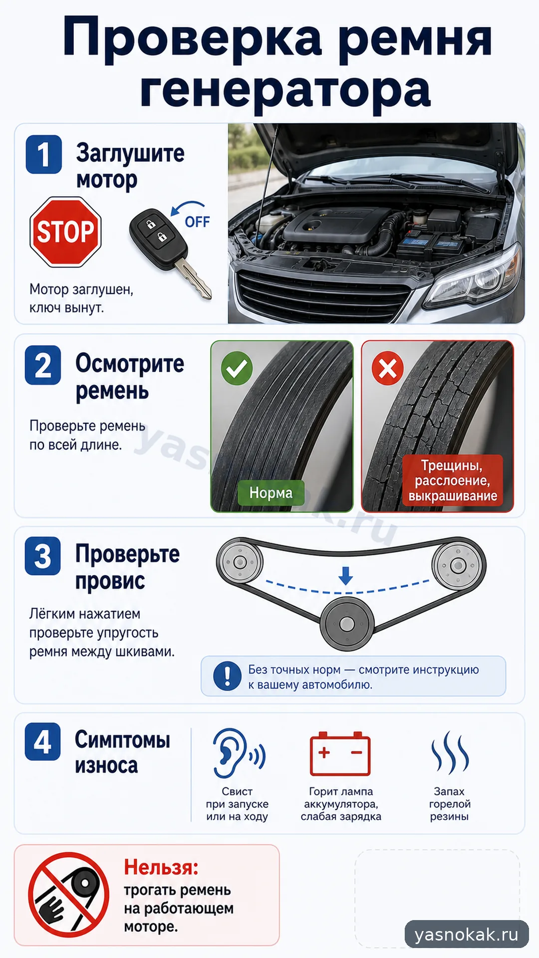 Схема: Как проверить ремень генератора