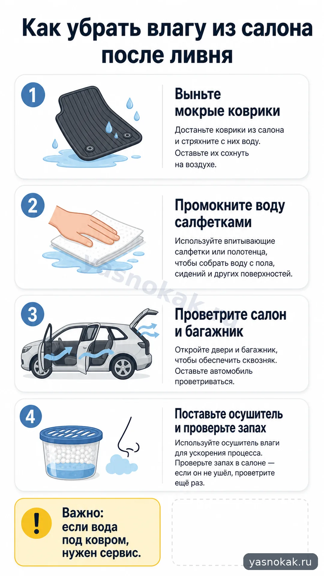 Схема: Как убрать влагу из салона автомобиля после ливня