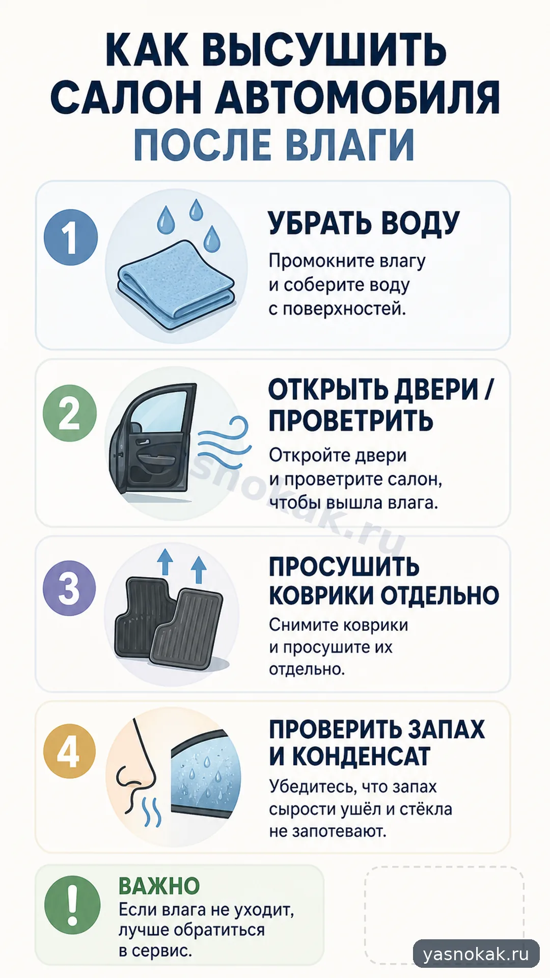 Схема: Как высушить салон автомобиля после влаги