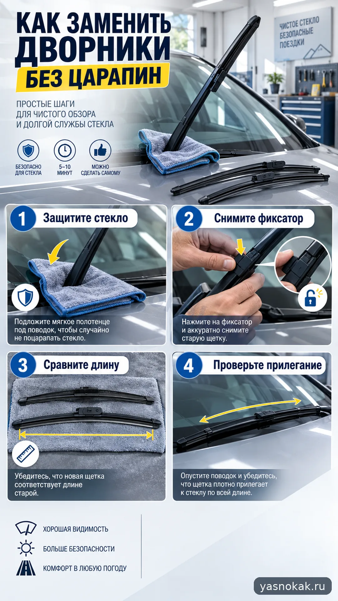 Схема: Как заменить дворники Bosch без царапин