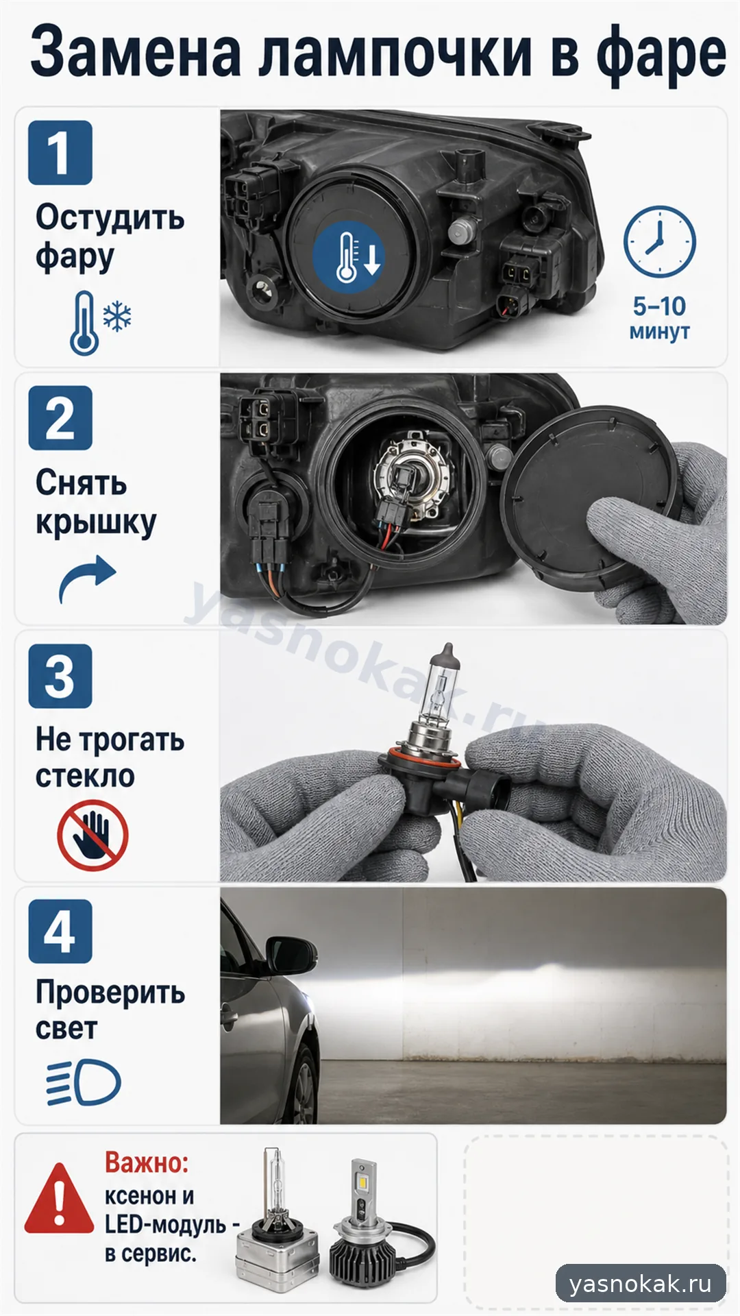 Схема: Как заменить лампочку в фаре