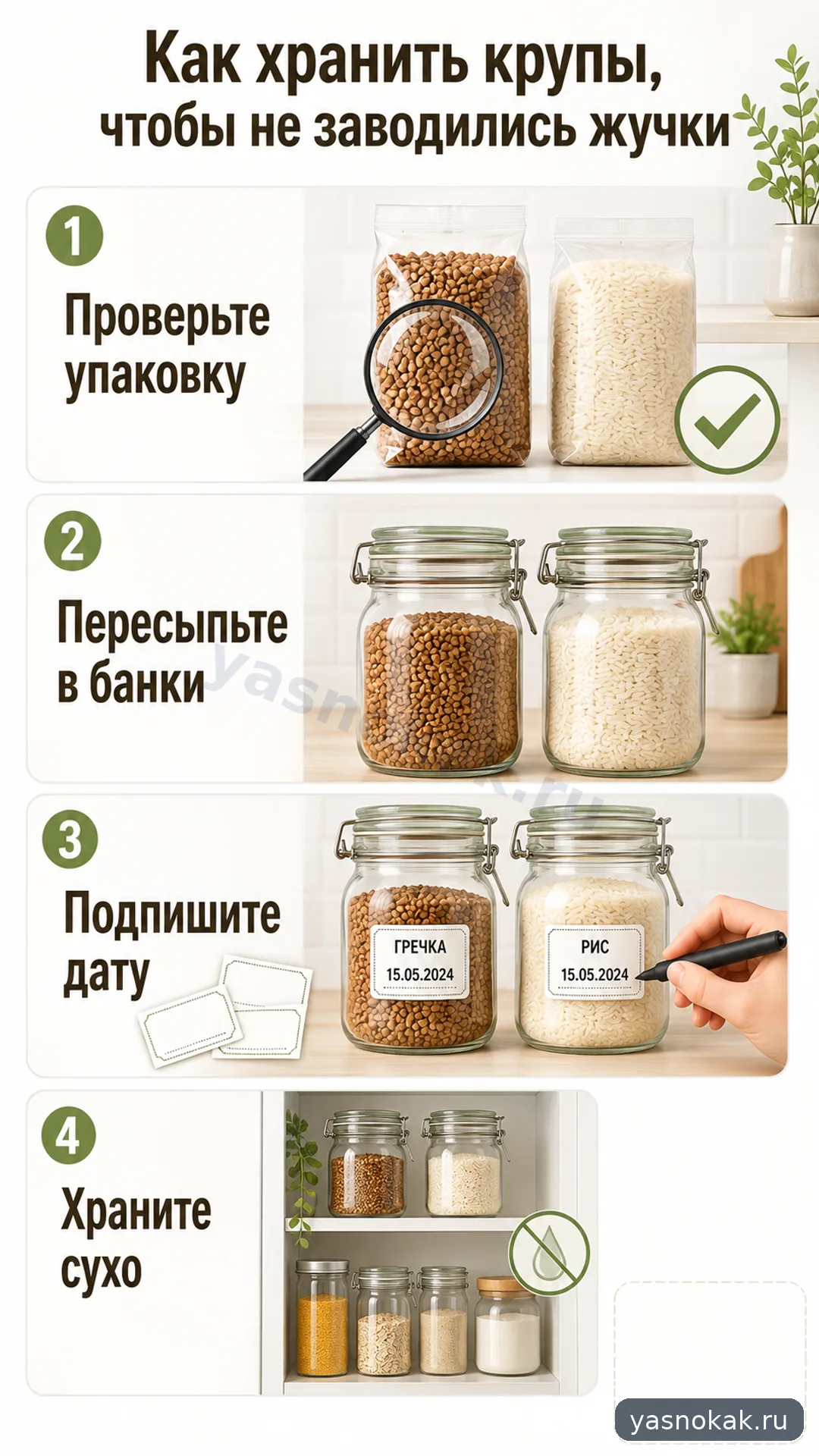 Схема: Как хранить крупы чтобы не заводились жучки