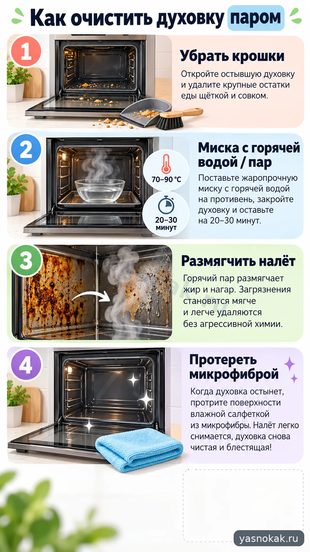 Схема: Как очистить духовку от жира и нагара паром