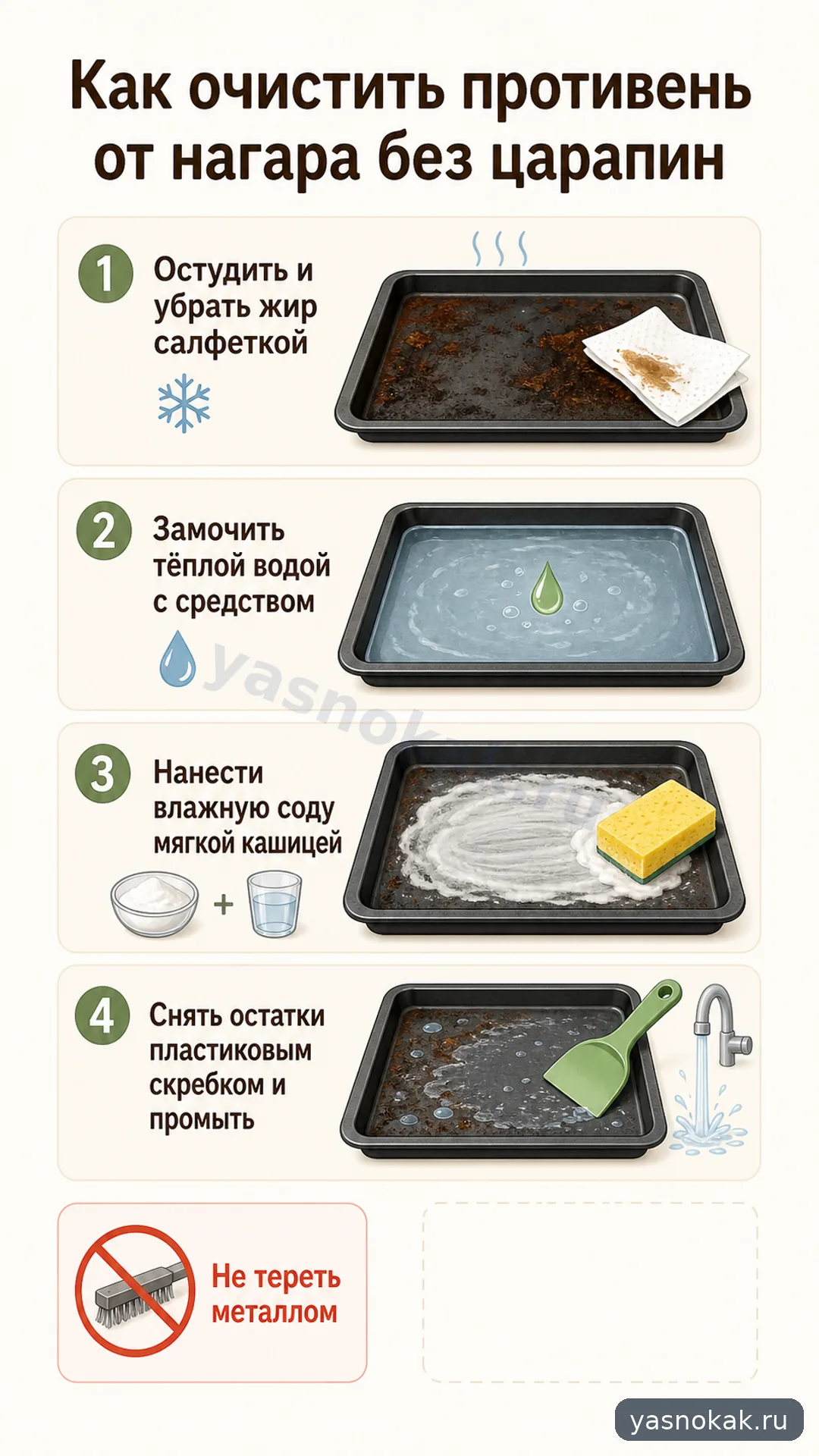 Схема: Как очистить противень от нагара без царапин
