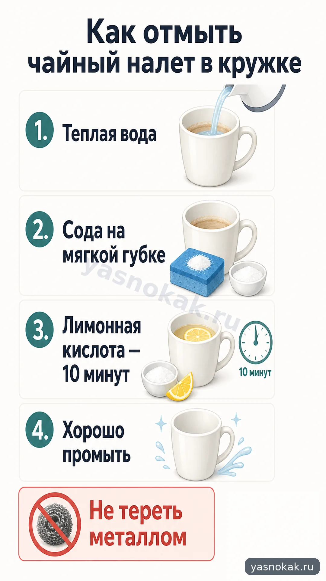 Схема: Как отмыть чайный налет в кружке