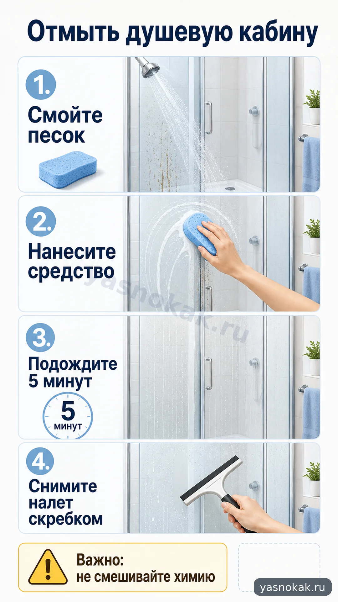 Схема: Как отмыть стеклянную душевую кабину