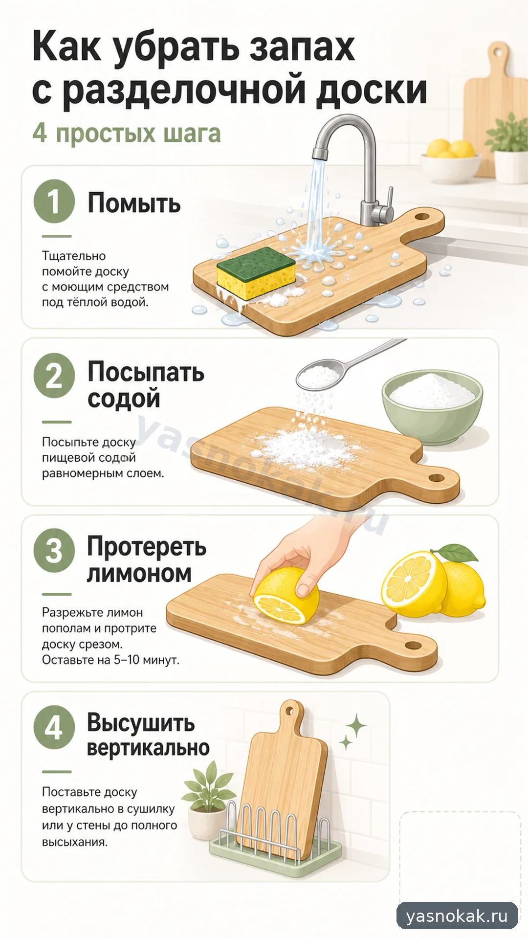Схема: Как почистить разделочную доску от запаха
