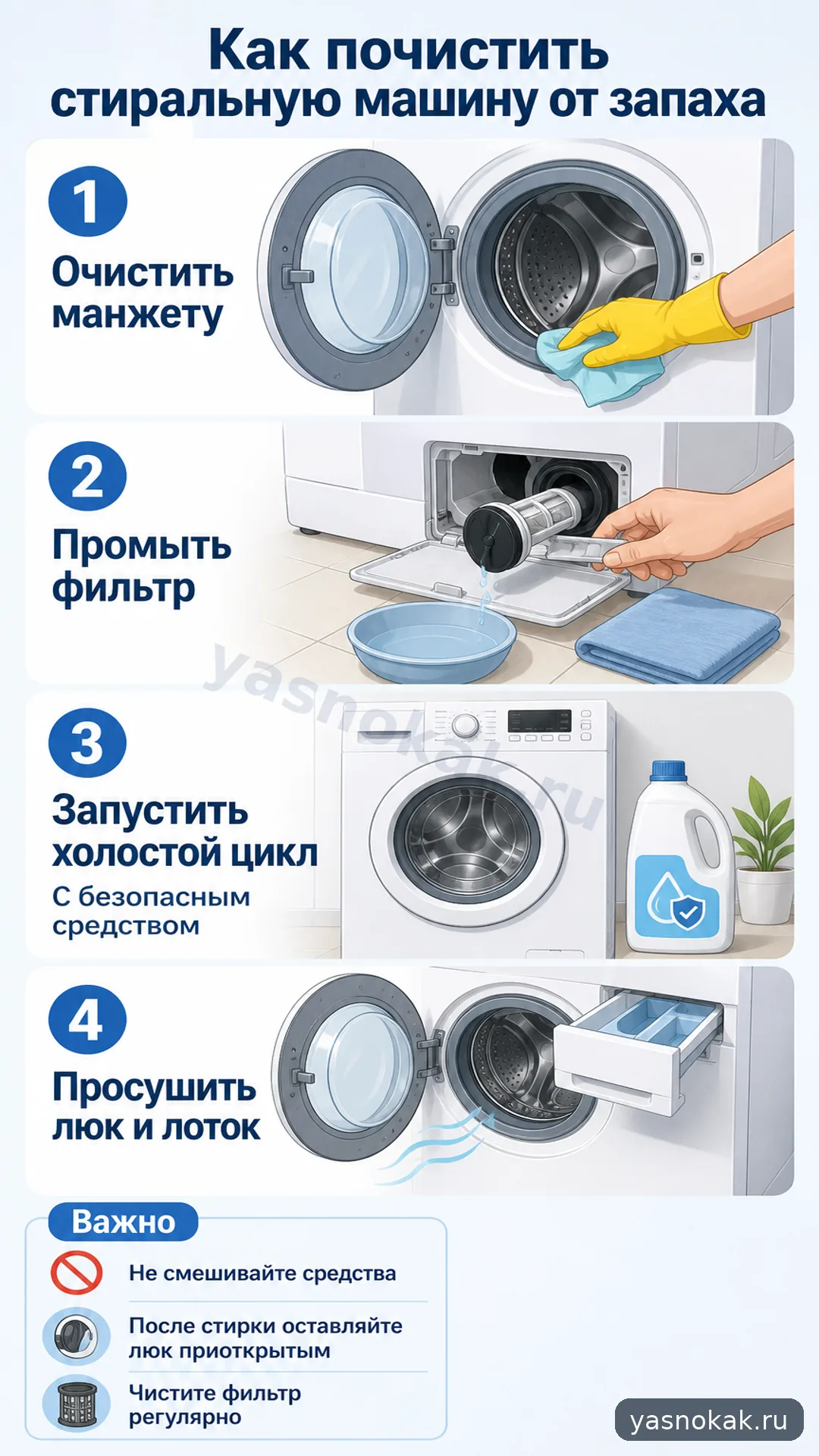 Схема: Как почистить стиральную машину от запаха