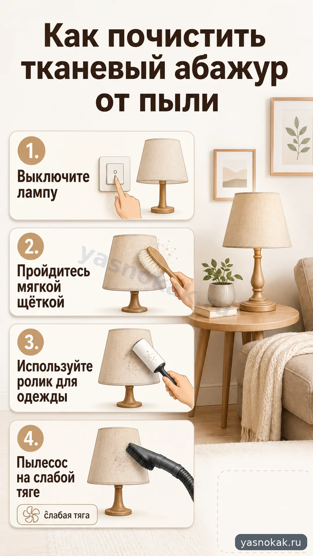 Схема: Как почистить тканевый абажур от пыли