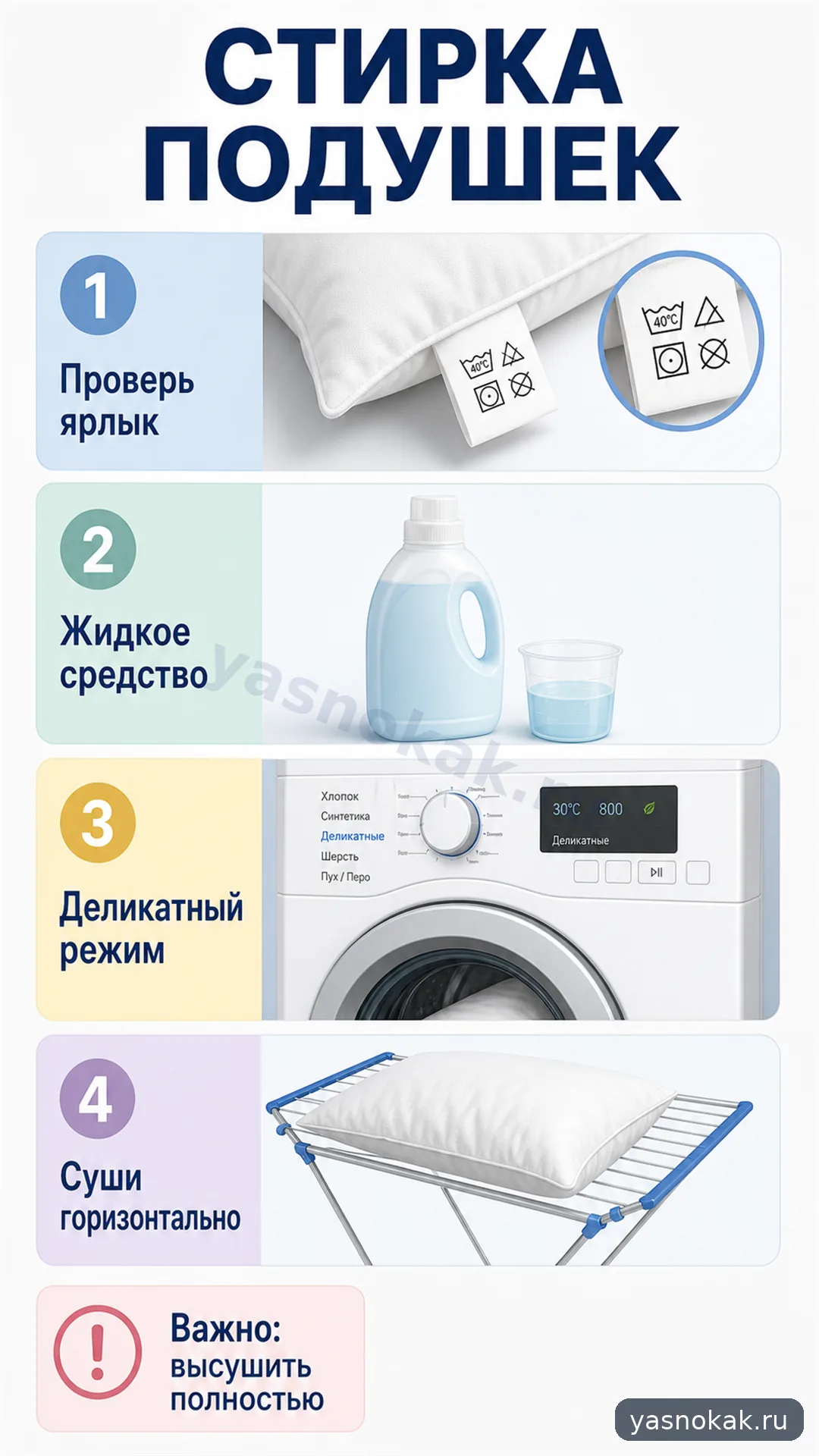 Схема: Как постирать подушки в стиральной машине