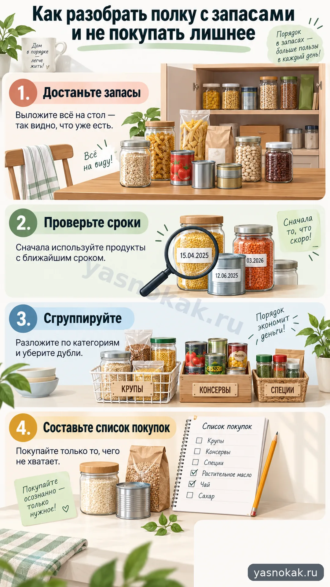 Схема: Как разобрать полку с запасами и не покупать лишнее