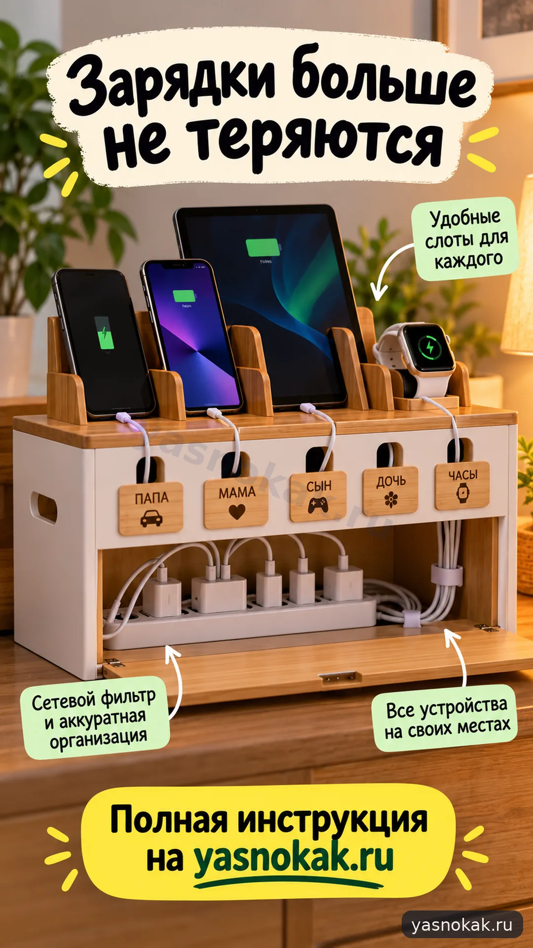 Схема: Как сделать домашнюю станцию для зарядки всей семьи