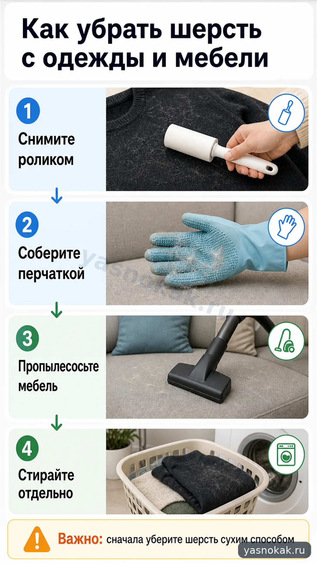 Схема: Как убрать шерсть с одежды и мебели