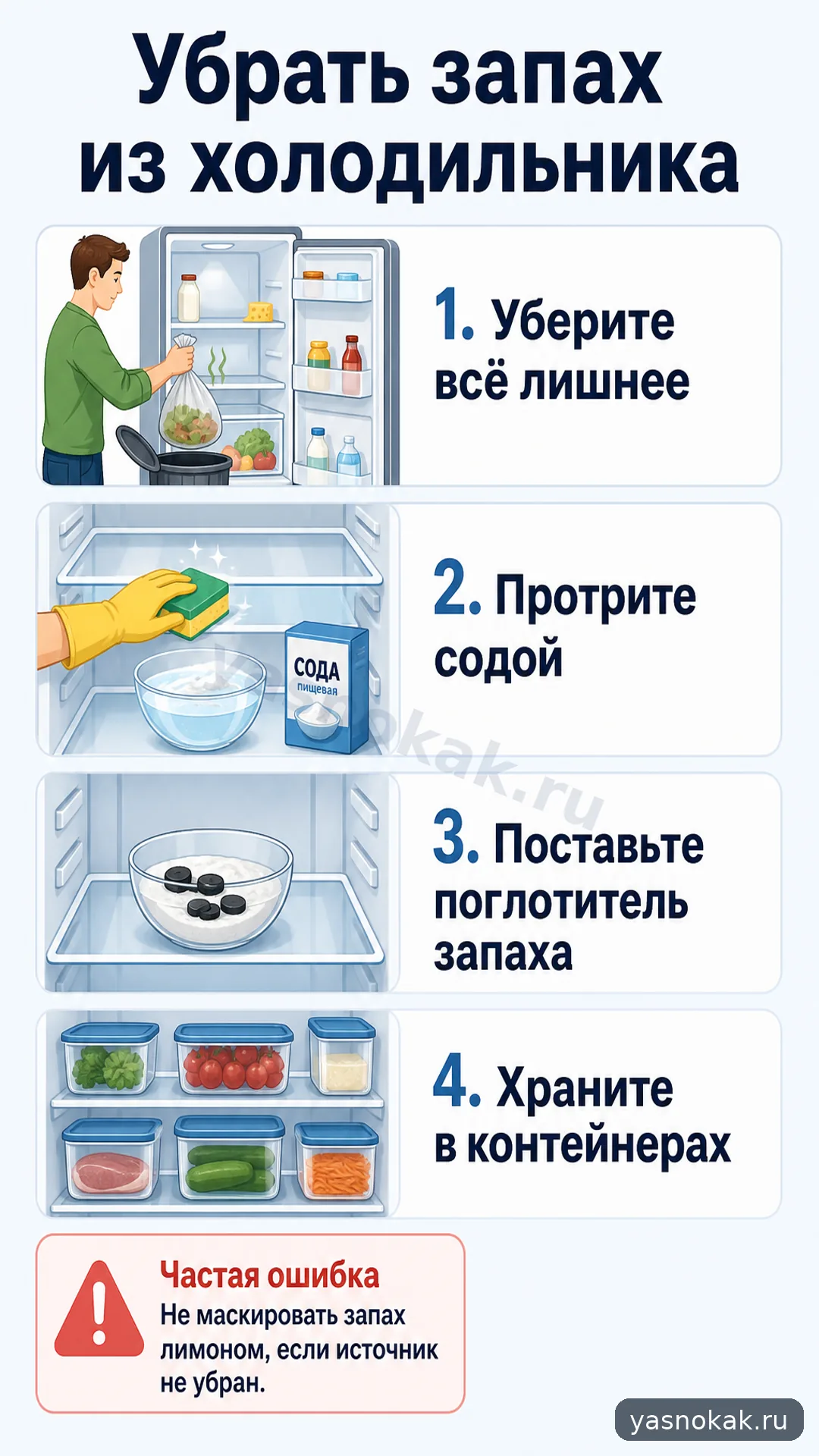 Схема: Как убрать запах из холодильника