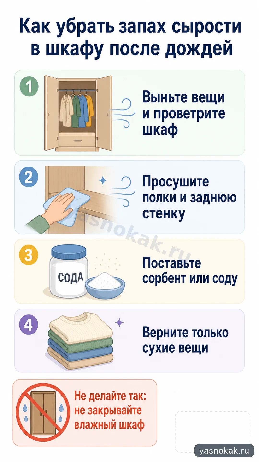 Схема: Как убрать запах сырости в шкафу после дождей