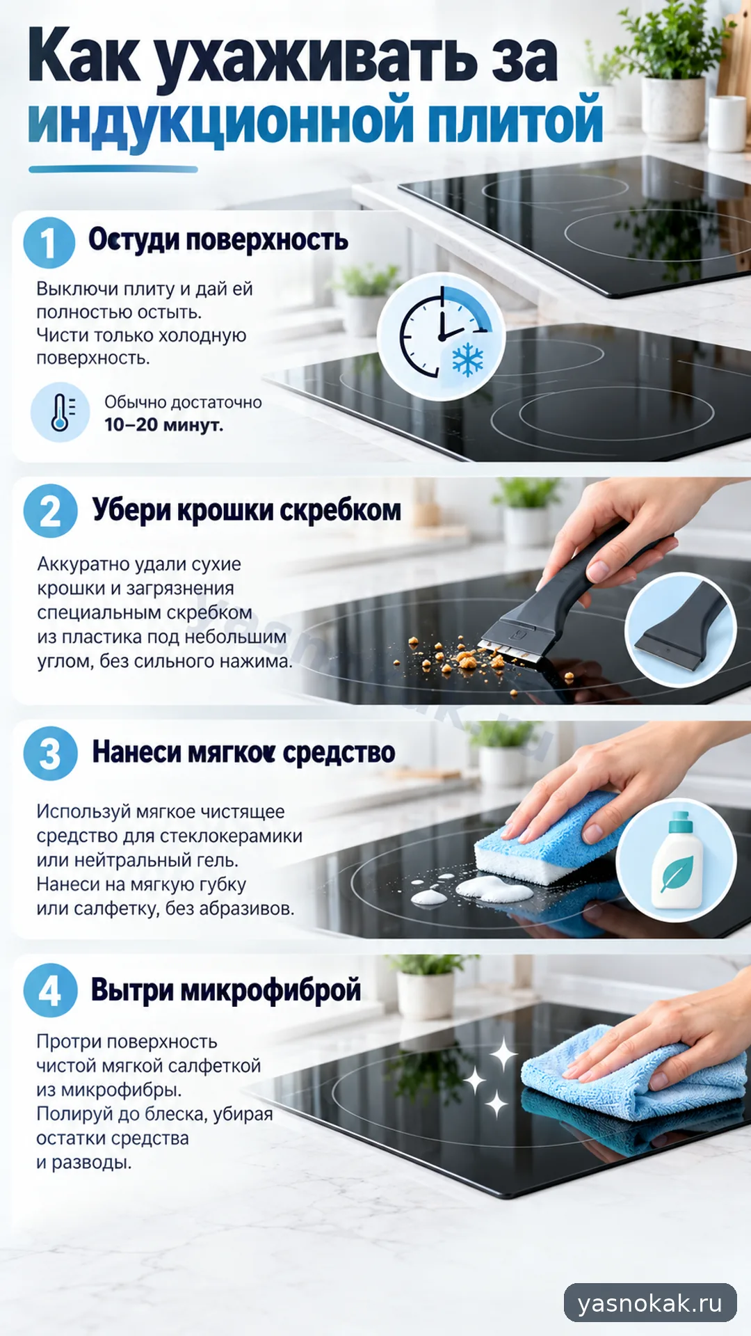 Схема: Как ухаживать за индукционной плитой
