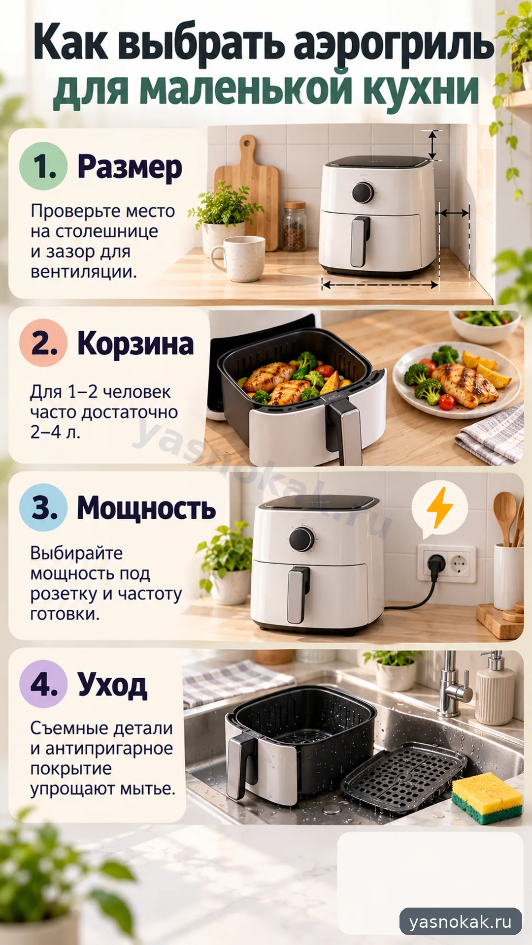 Схема: Как выбрать аэрогриль для маленькой кухни