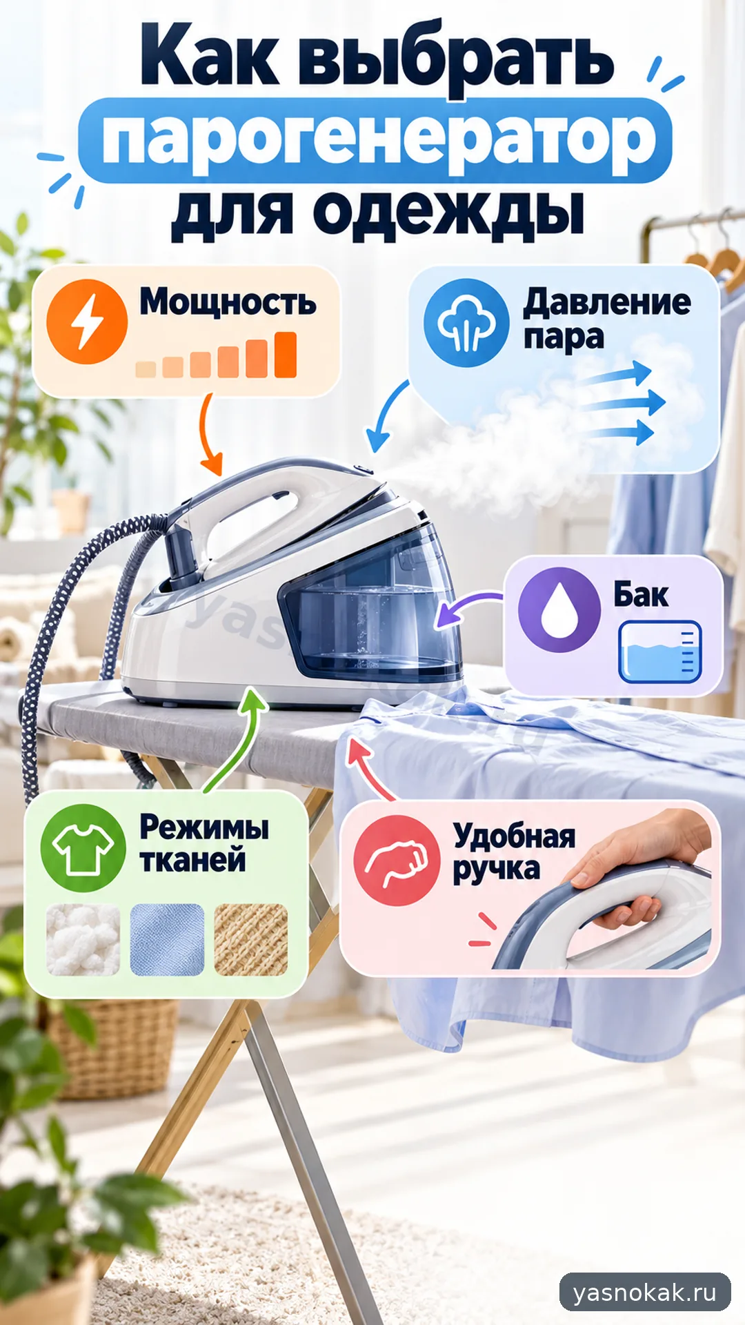 Схема: Как выбрать парогенератор для одежды