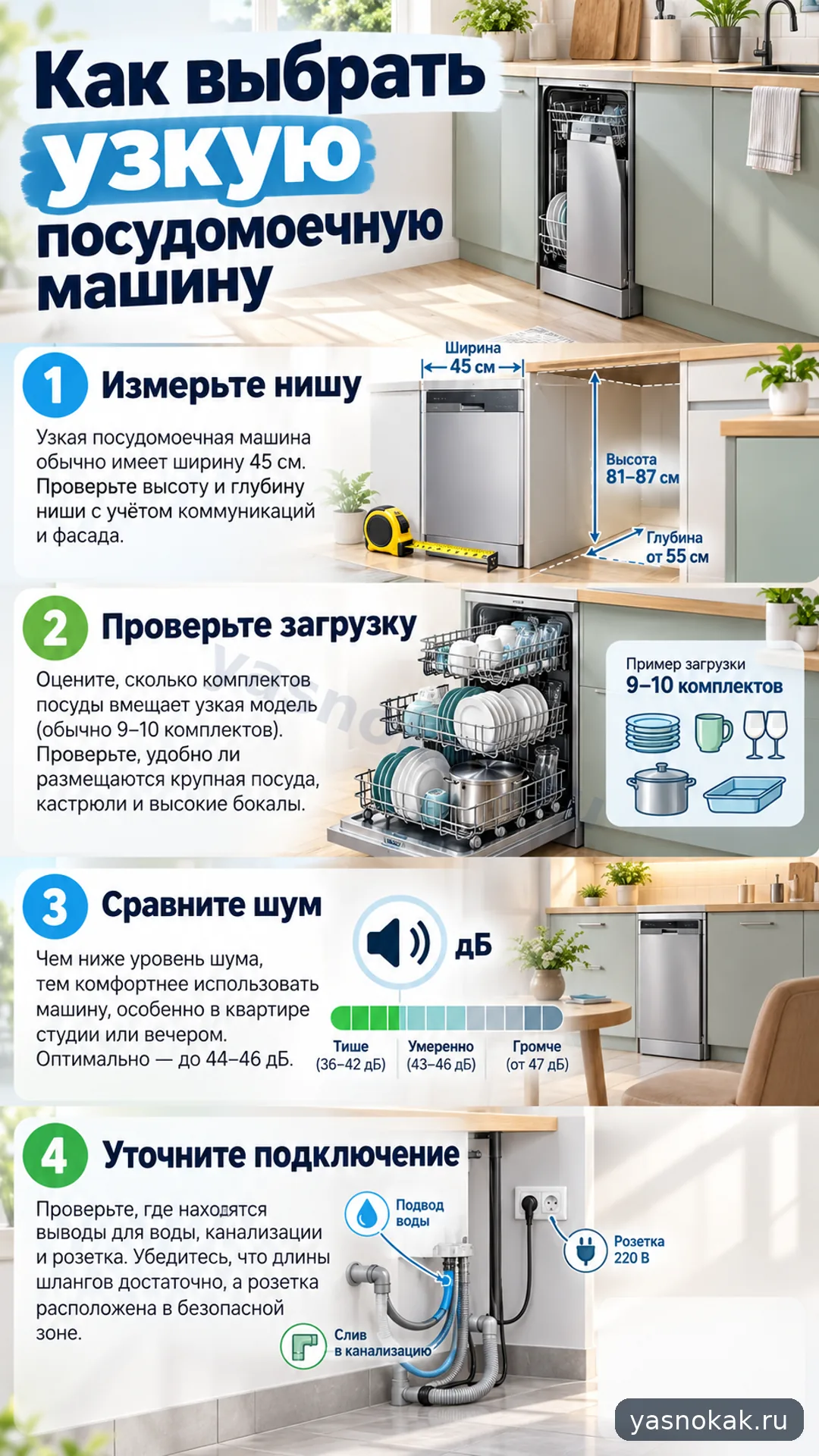 Схема: Как выбрать узкую посудомоечную машину