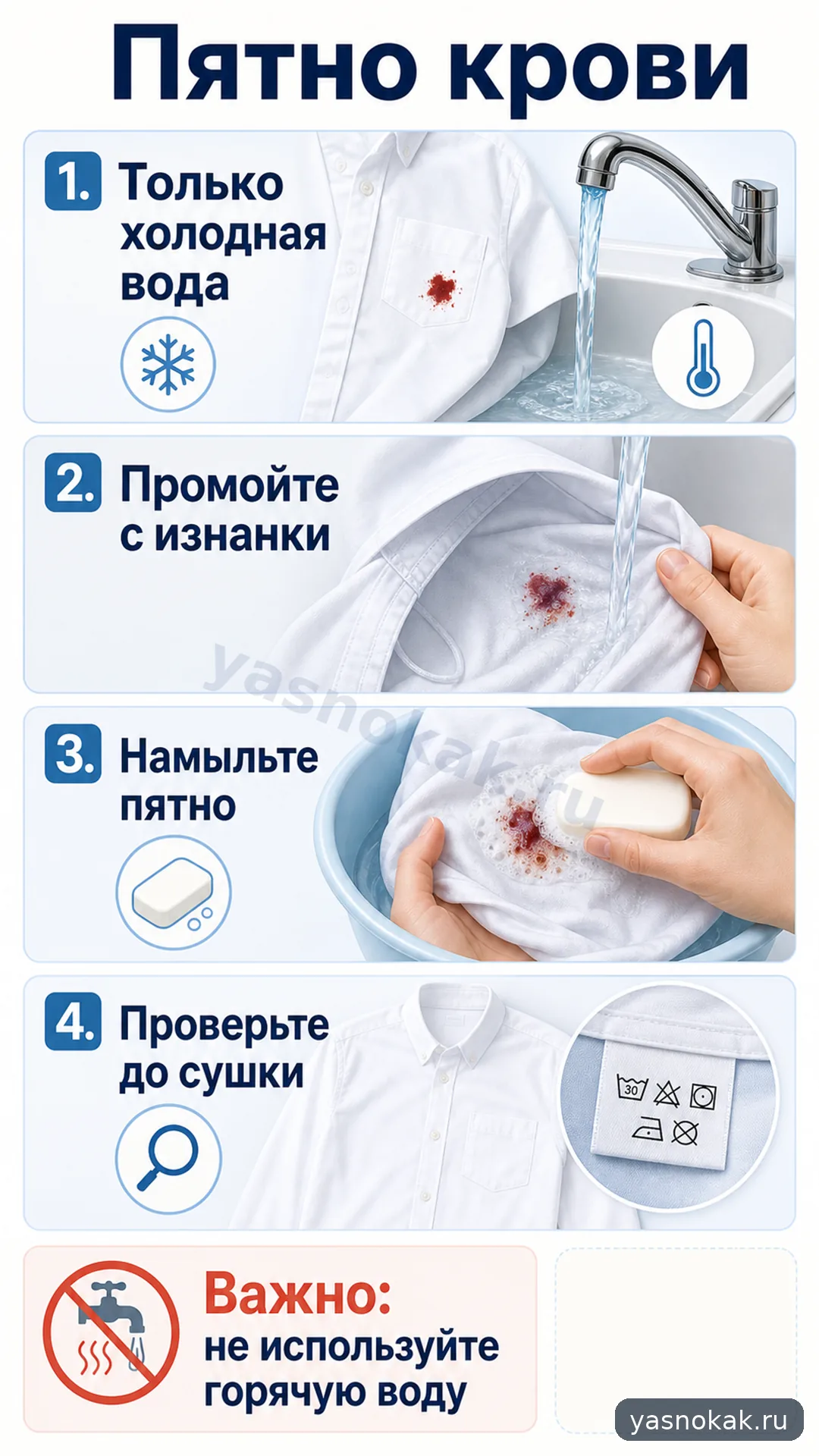 Схема: Как вывести пятно крови с одежды