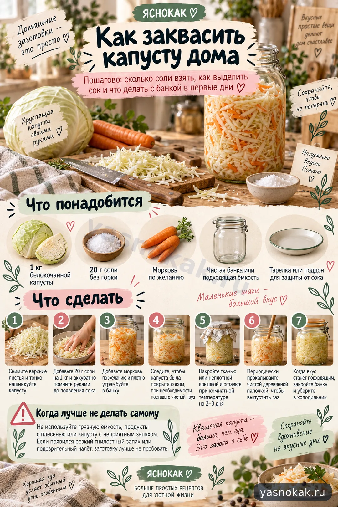 Схема: Как заквасить капусту, чтобы была хрустящей