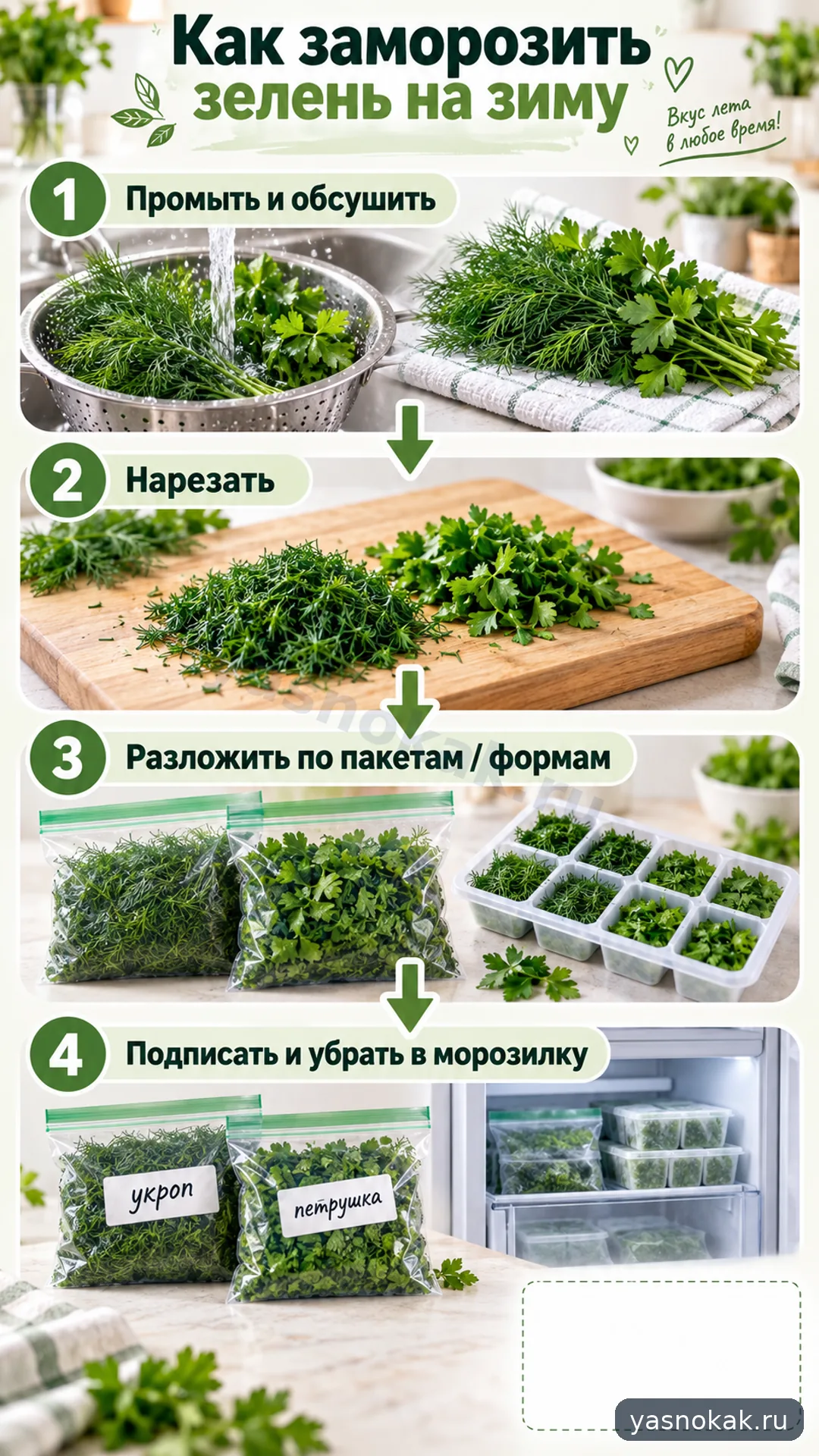 Схема: Как заморозить зелень на зиму