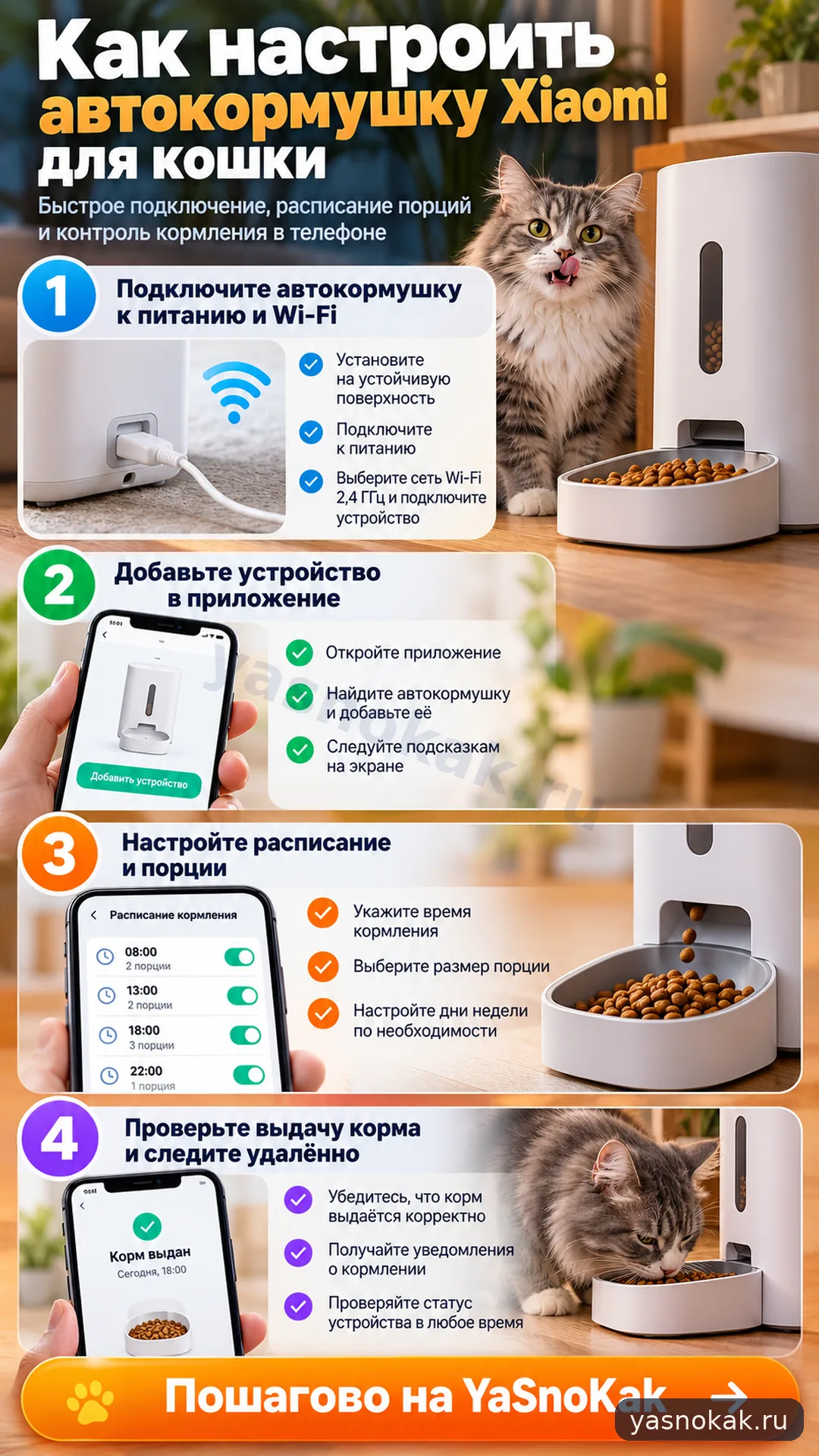 Схема: Как настроить автокормушку Xiaomi для кошки