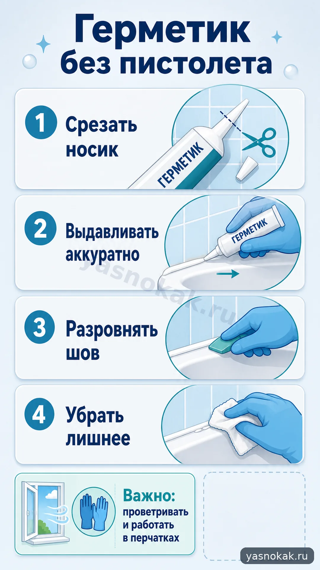 как использовать герметик без пистолета для ванной