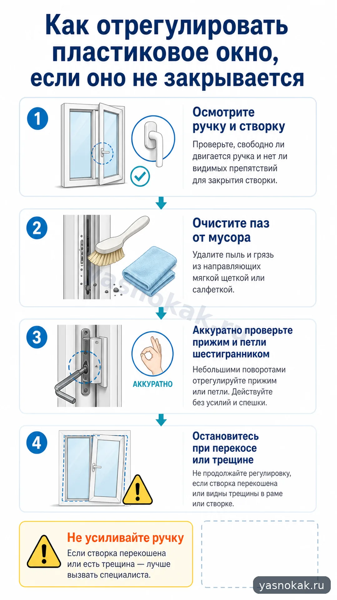 Схема: как отрегулироват пластиковое окно, если оно не закрываеця