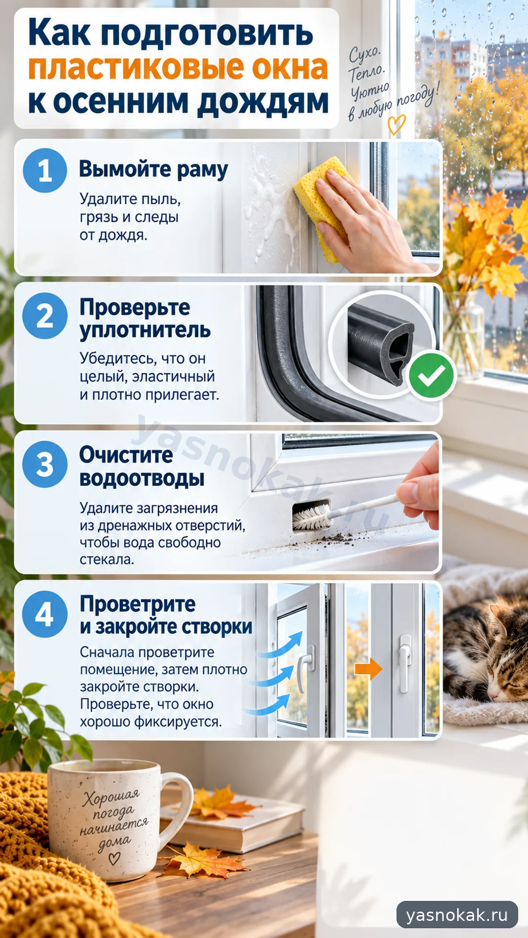 Схема: Как подготовить пластиковые окна к осенним дождям