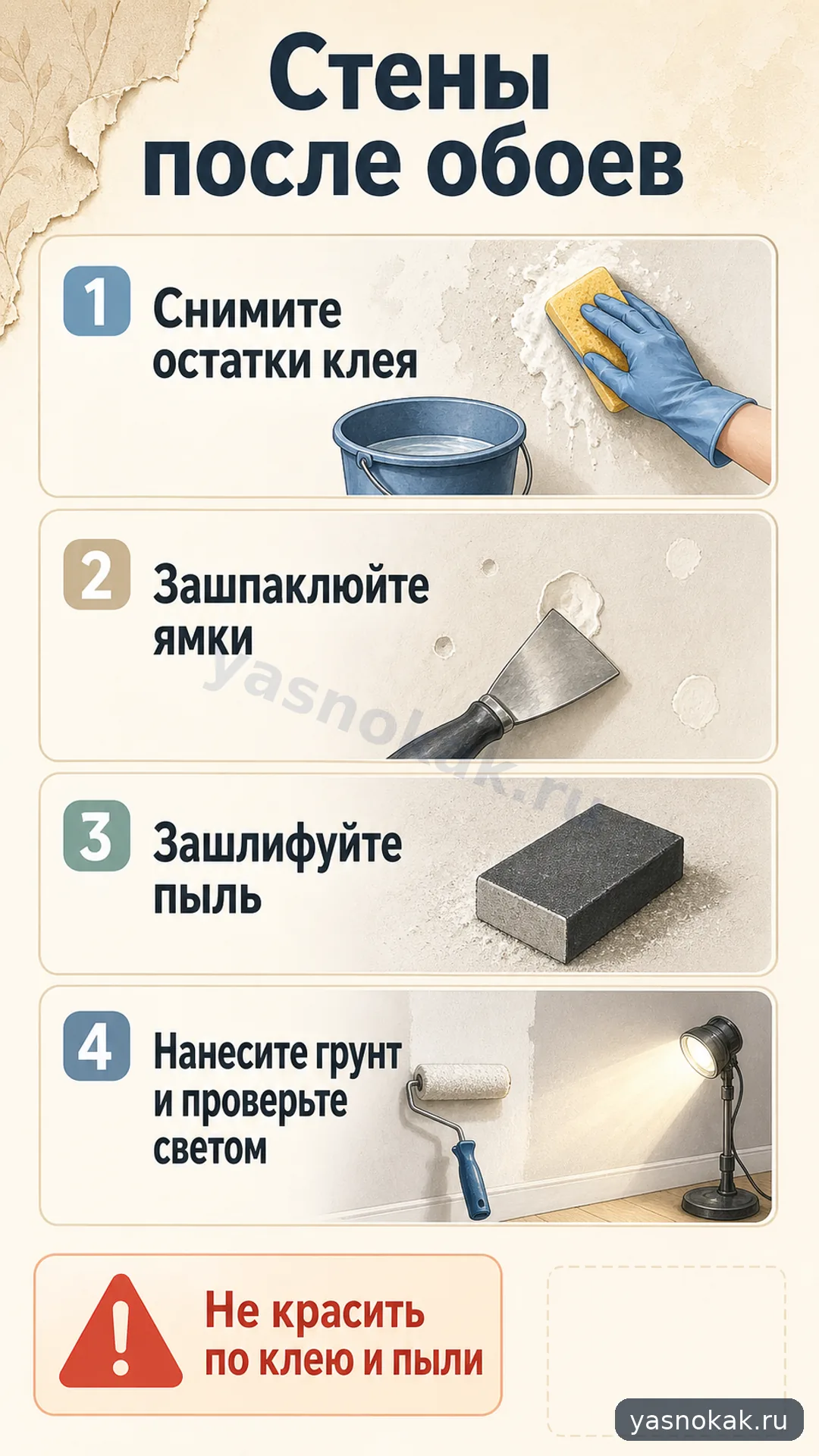 Схема: Как подготовить стены к покраске после обоев