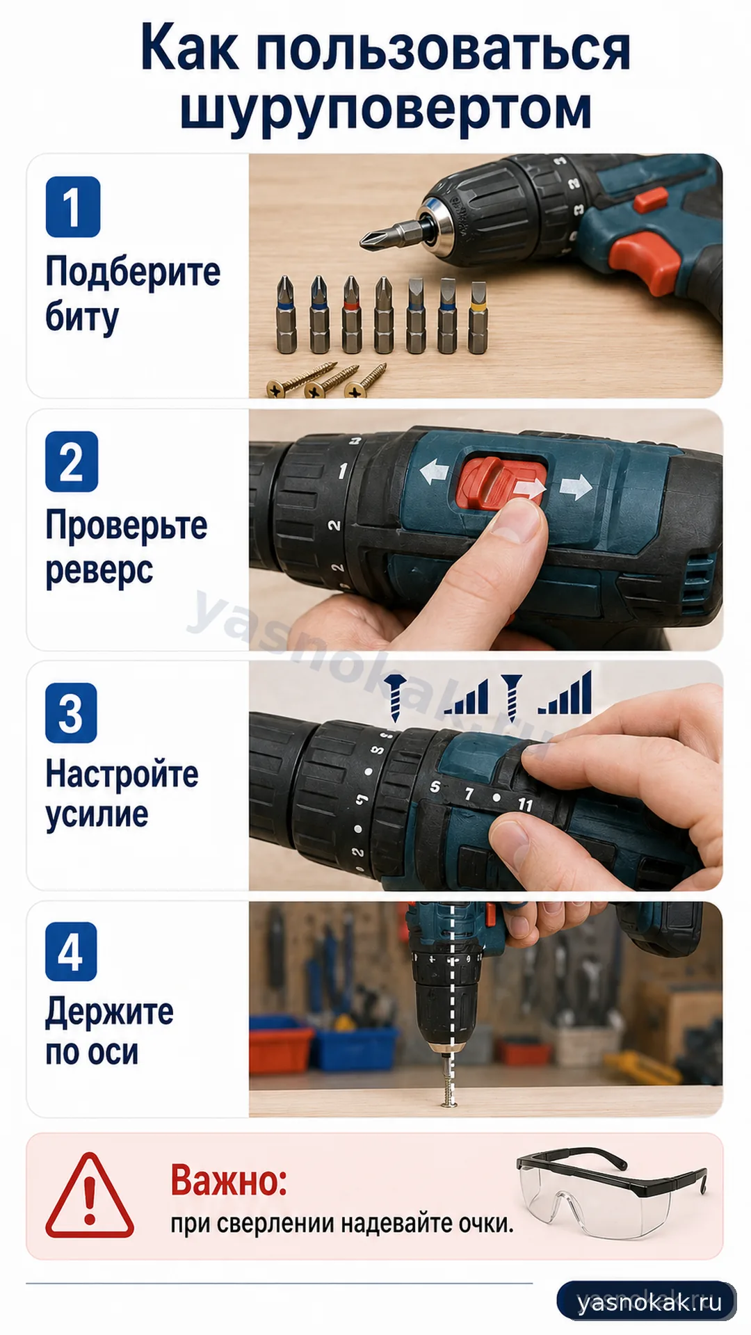 Схема: Как пользоваться шуруповертом