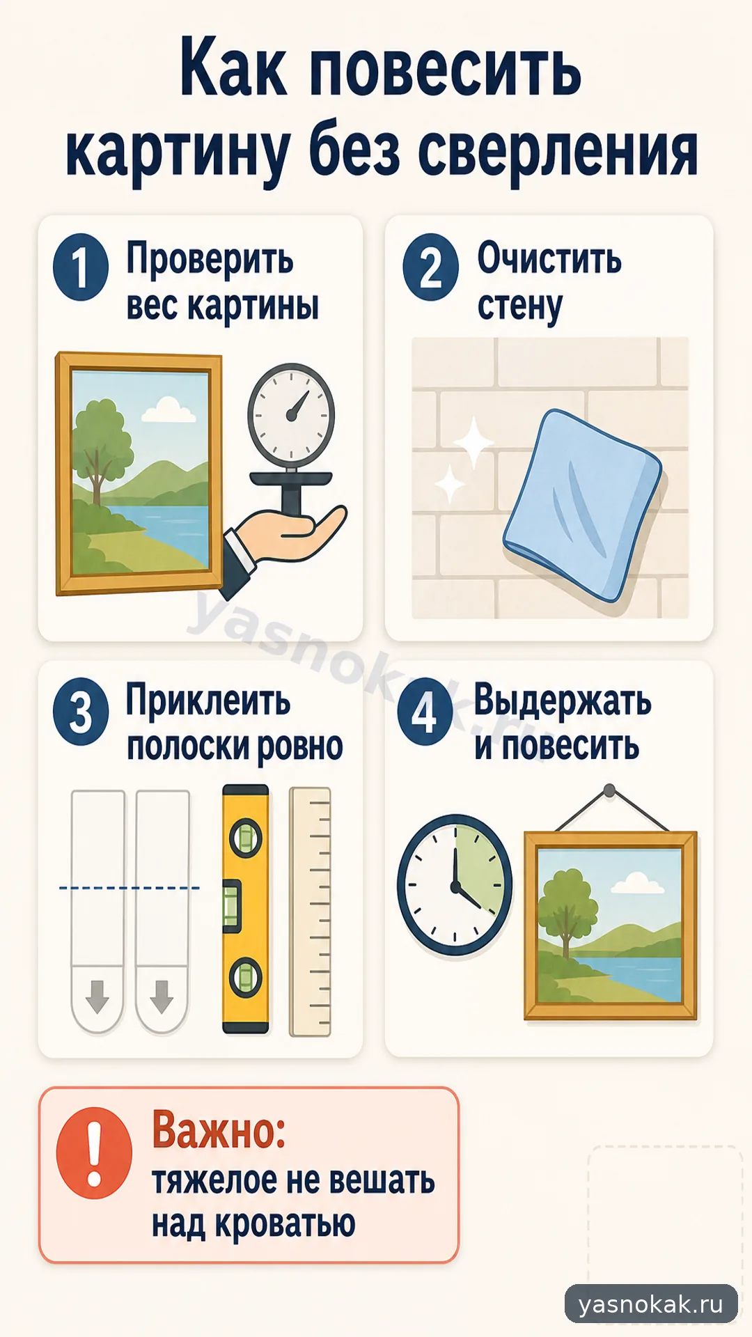 Схема: Как повесить картину без сверления