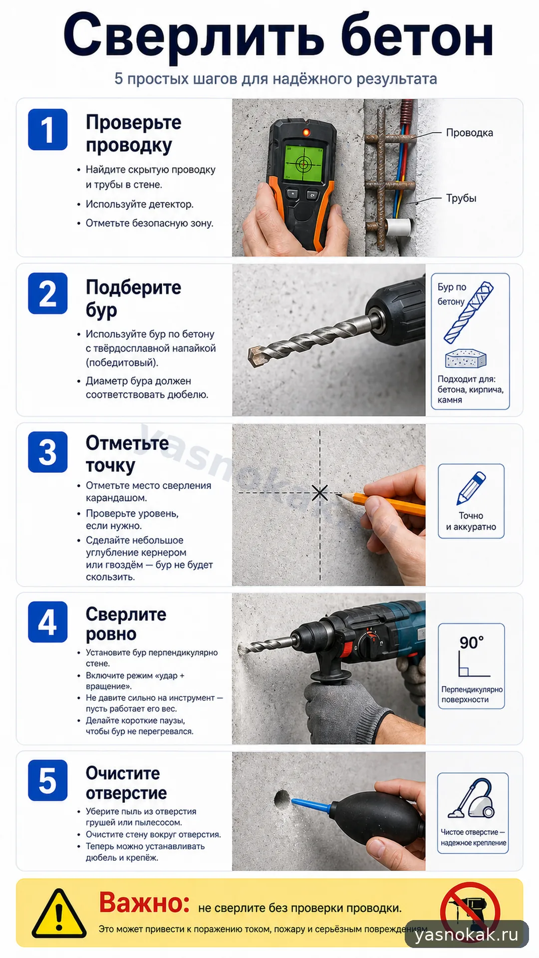 Схема: Как просверлить бетонную стену