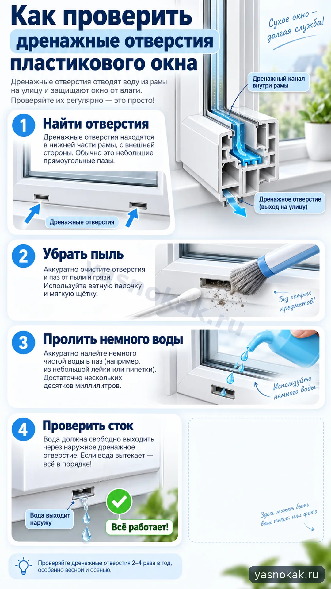 Схема: Как проверить дренажные отверстия пластикового окна