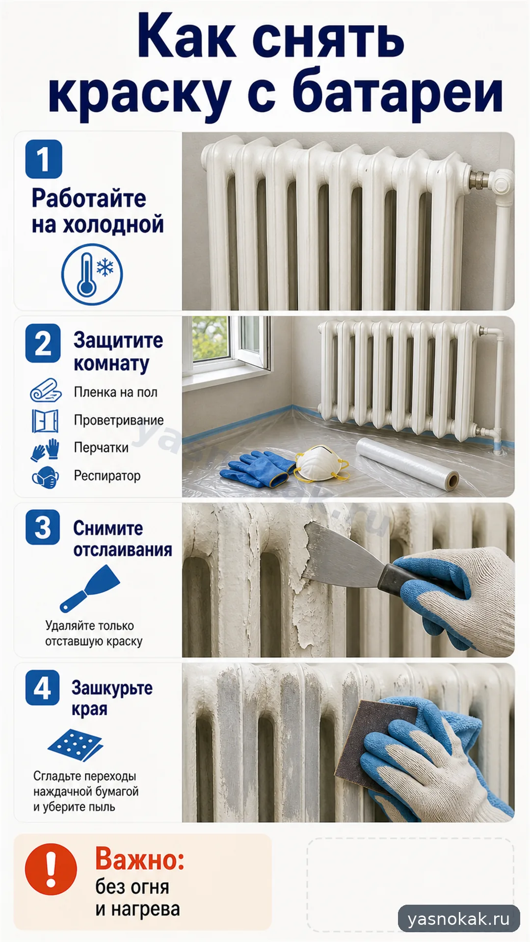 Схема: Как снять краску с батареи