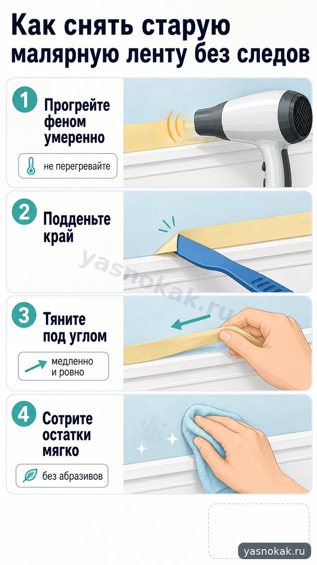 Схема: Как снять старую малярную ленту без следов