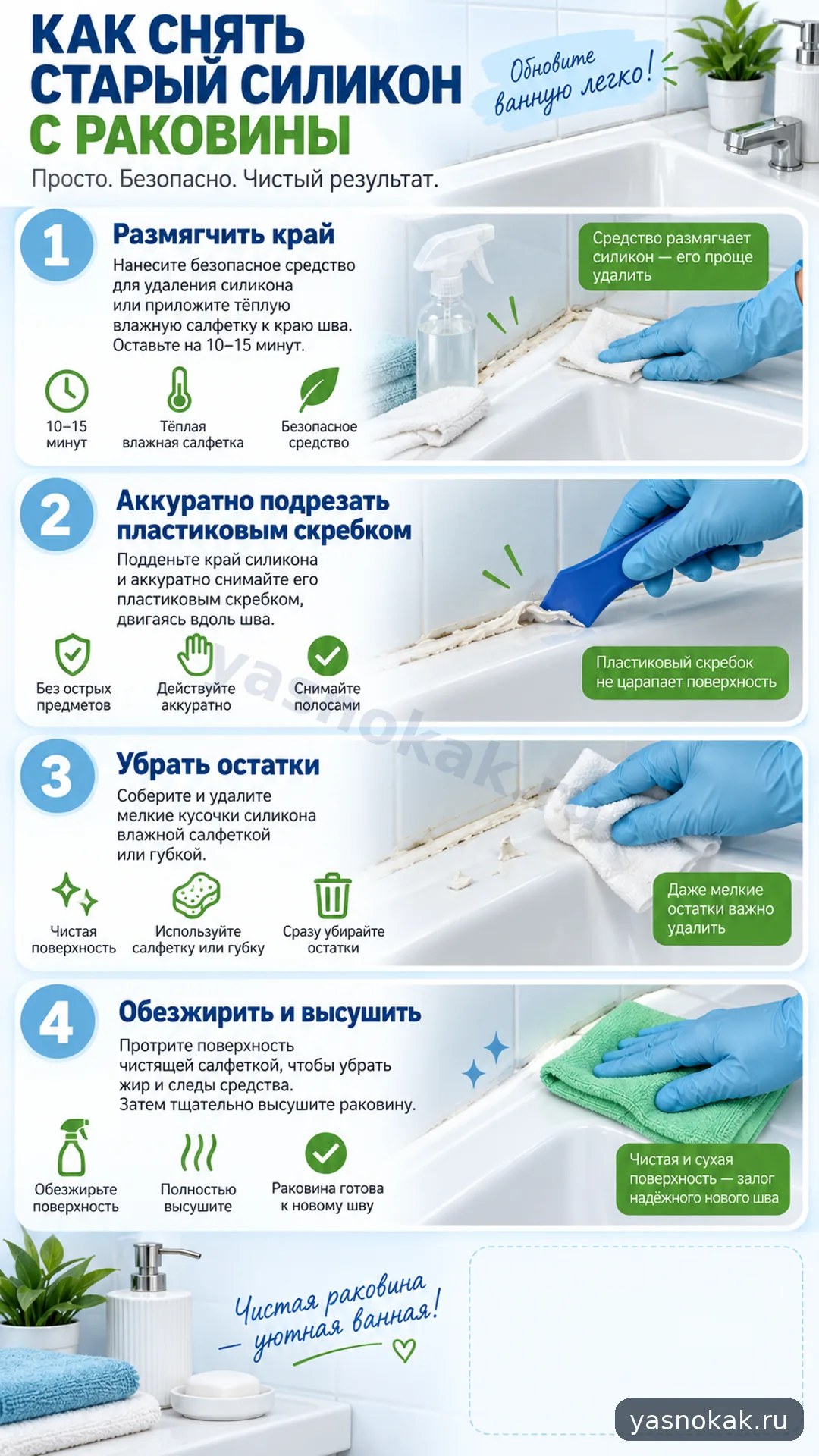Схема: Как снять старый силикон с раковины