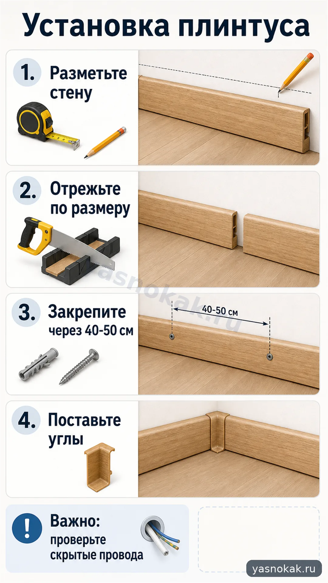 Схема: Как установить плинтус на пол