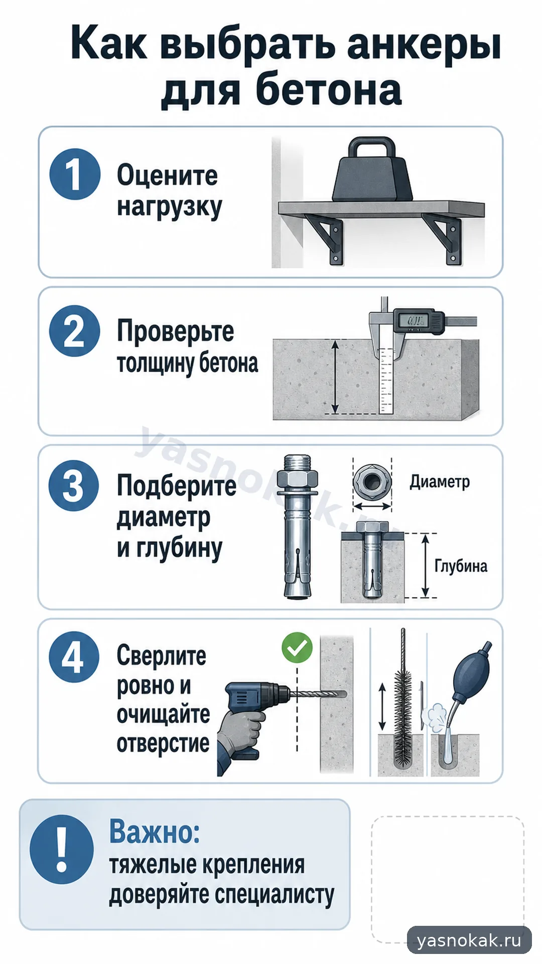 Схема: Как выбрать анкеры для бетона