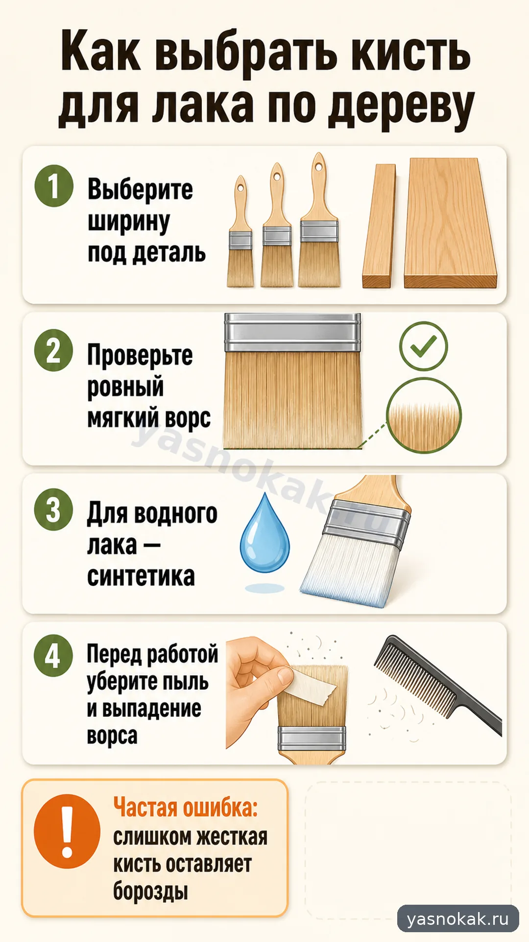 Схема: Как выбрать кисть для лака по дереву