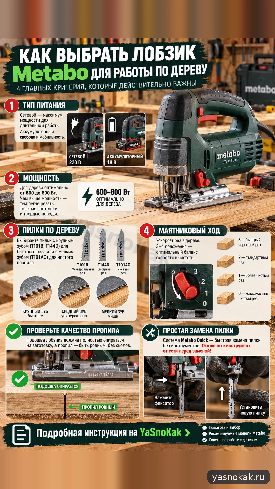 Схема: Как выбрать лобзик Metabo для древесины